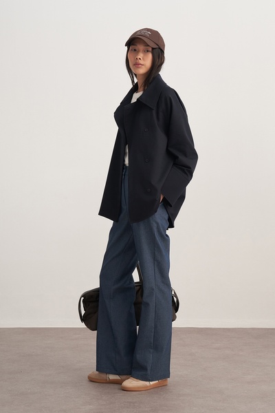 EBU Prive Women's Gabardine Double-Breasted Shirt Navy Blue