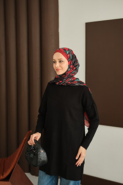 LOCCO Women's Self-Patterned Knitwear Tunic Black