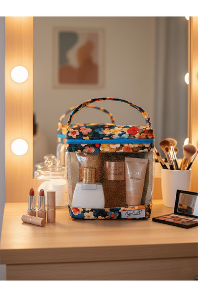 Ays Quilt Transparent Makeup Bag - Travel Case with Zipper and Carrying Handle
