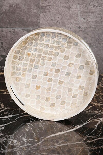 Metpoint Mother-Of-Pearl 3-Piece Tray Set with Cream Detail