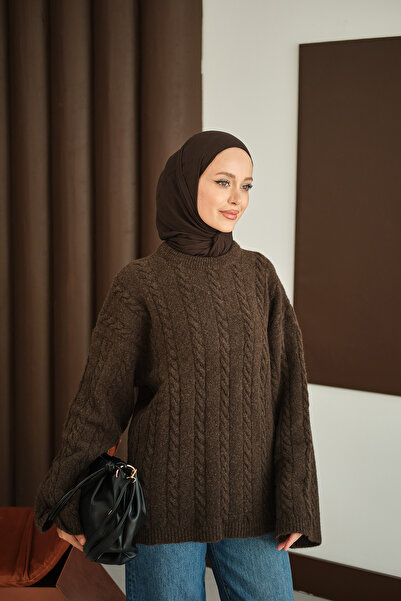 LOCCO Γυναικείο πλεκτό μοτίβο πλεκτό τούνικ καφέ