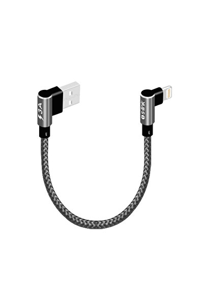S-LINK SW-C657 3A - 15cm İPhone Lightning Gri Kılıflı Metal -L- Kablo