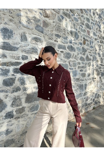 ikomteks Stone Glitter Stylish Knitwear Cardigan