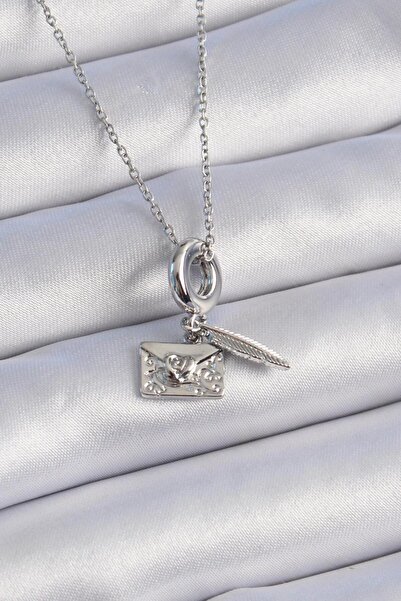 N!da Jewelry Steel Charml Letter Feather Necklace