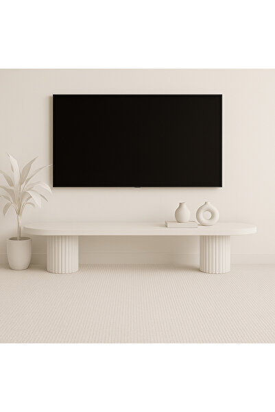 Trihome Modern Kayın Ağacı Oval Flüt Ayaklı TV Ünitesi – Tamamı Masif Ahşap M...