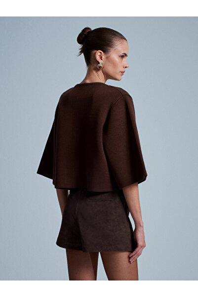 Dilvin 60997 Snap Button Knitwear Cardigan-Brown