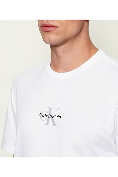 Calvin Klein Men's Ck Letter Detail Short Sleeve Crew Neck White T-Shirt Lv04Rb866G-Yaa