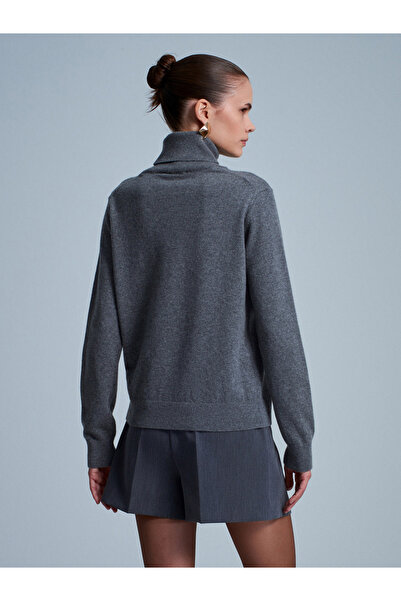 Dilvin 10848 100% Cashmere Turtleneck Sweater-Smoked M.