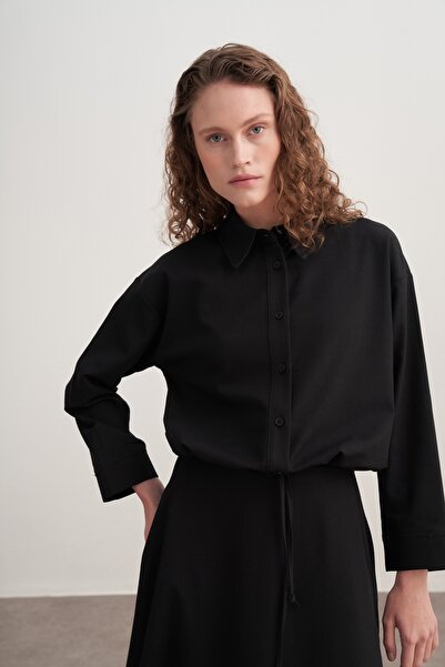 EBU Prive Women's Gabardine Shirt Flared Skirt Set Black