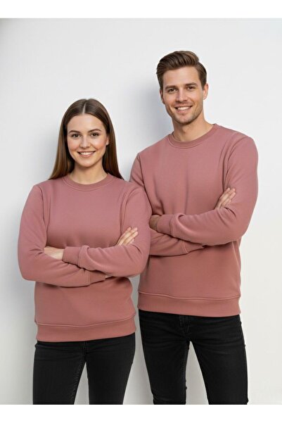 assef Unisex Relax Fit Comfortable Cut Cotton Soft Textured Fleece Inside Crew Neck Sweatshirt