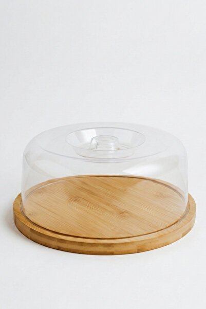 Fhilli Lunin Bamboo Base Transparent Cover Cake Stand Pastry Display and Storage Container Large