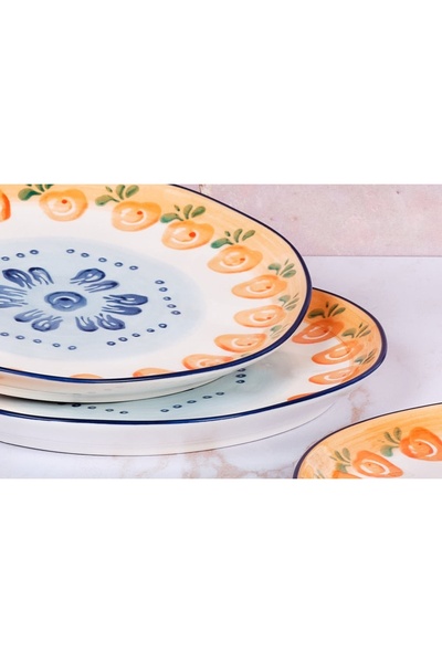 BJORN Set of 4 Dinner Plates, NAPOLI Citrus, hand-painted porcelain, Ø20cm
