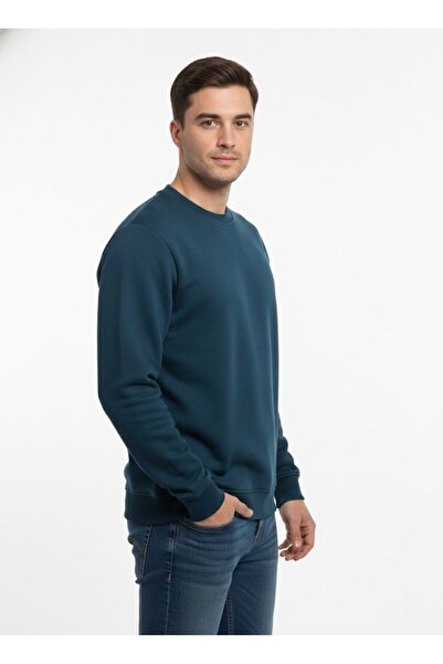 assef Unisex Relax Fit Comfortable Cut Cotton Soft Textured Fleece Inside Crew Neck Sweatshirt