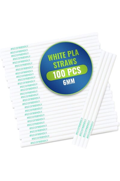 SNH Packing I Am Not Plastic White Straw 6mm Biodegradable - Pack of 100