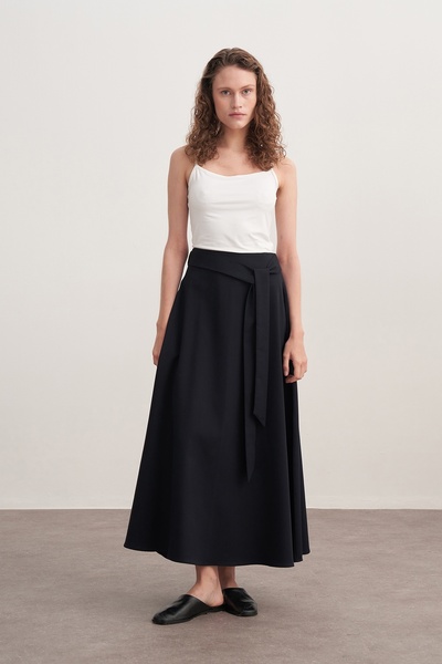 EBU Prive Women's Gabardine Shirt and Flared Skirt Set Navy Blue