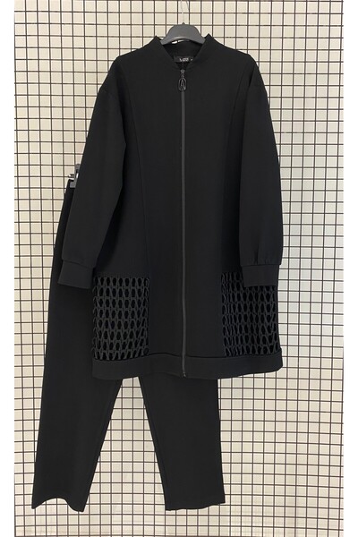 Armine Steel Knitted, Knitted Patterned Zippered New Season Suit