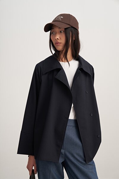 EBU Prive Women's Gabardine Double-Breasted Shirt Navy Blue