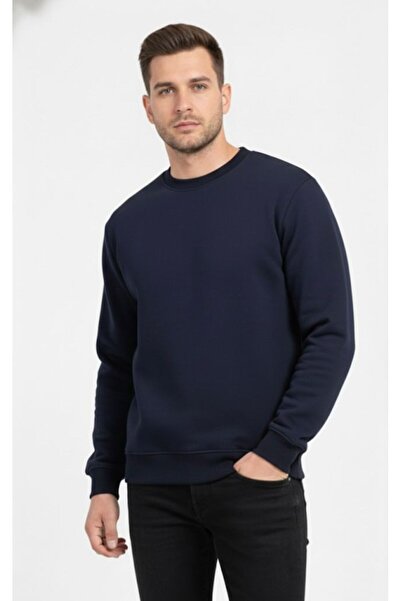 assef Unisex Relax Fit Comfortable Cut Cotton Soft Textured Fleece Inside Crew Neck Sweatshirt