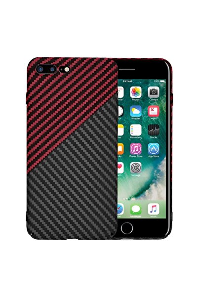 SKYDDAR INNOVATION Case for iPhone 8 Plus / 7 Plus, carbon texture, Carbonite FiberShell, sticker set, Dark Red