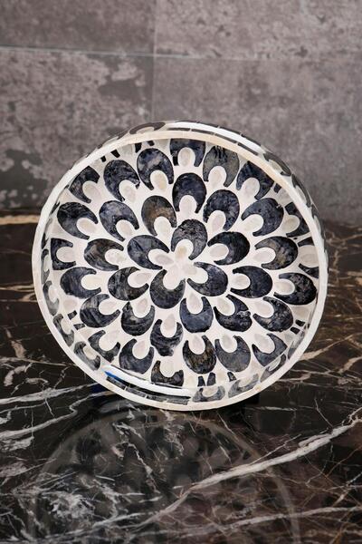 Metpoint Mother-Of-Pearl 3-Piece Black and White Detailed Tray Set