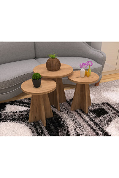 AtelierAnka 3'lü Ahşap Zigon Sehpa Seti – Modern Tasarım, Dekoratif ve Kullan...