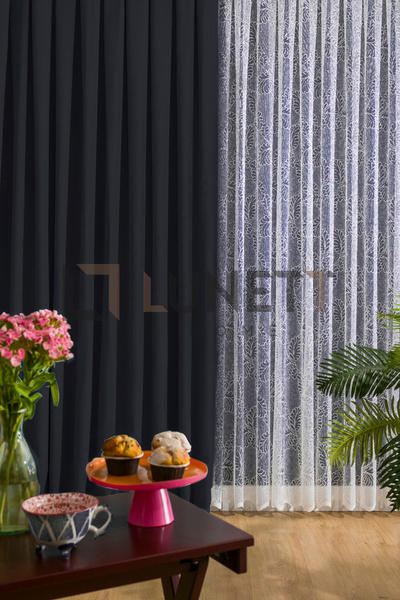 LUNETT HOME Black Color Island Velvet Heavyly Plied (1X3) Plied Background Curtain Single Wing V9208