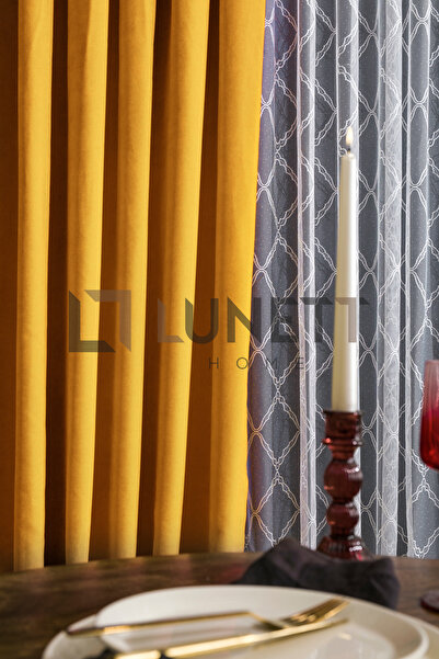 LUNETT HOME Yellow Color Is Rare in Velvet (1X2) Pleated Background Curtain Single Wing V12478