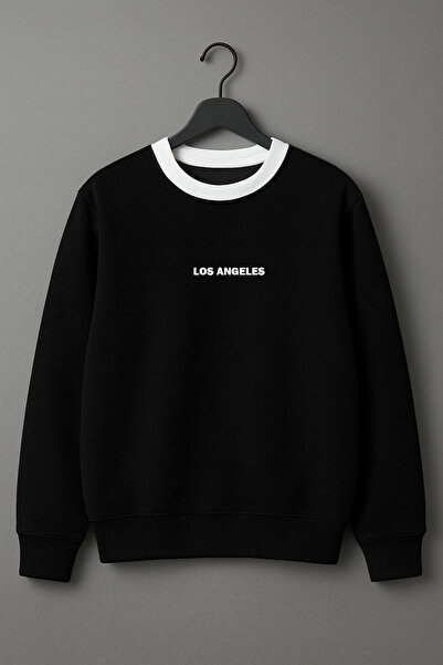 Revasser Unisex Kadın/Erkek LOS ANGELES Özel Tasarım Renkli Beyaz Yaka Oversi...