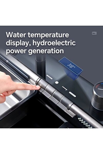 MODALITE LTD Chiuvetă de bucătărie inteligentă din oțel inoxidabil, grafit negru, cu baterie în cascadă și afișaj digital pentru temperatură, 750×4