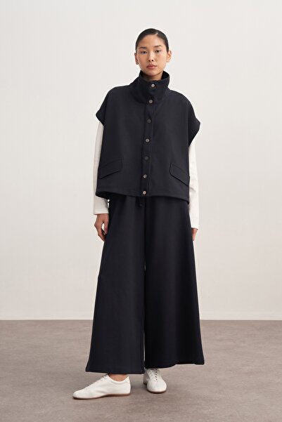 EBU Prive Γυναικείο γιλέκο με ψηλό γιακά μπλε ναυτικό