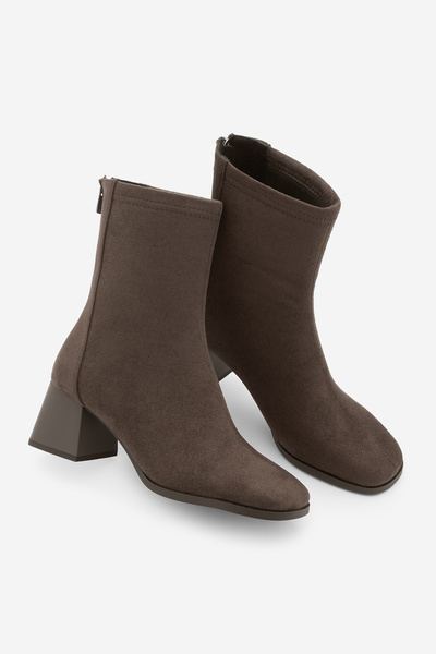 Marjin Women's Heeled Boots Blunt Toe Back Zipper Nayis Brown Suede