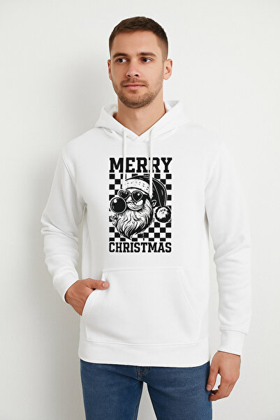 ocke Merry Christmas Christmas Themed Men's Printed White Hoodie – Hooded Sweatshirt