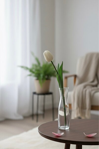 BOTE CONCEPT 3-Piece Realistic Looking White Artificial Tulip – Decorative Flower Bouquet