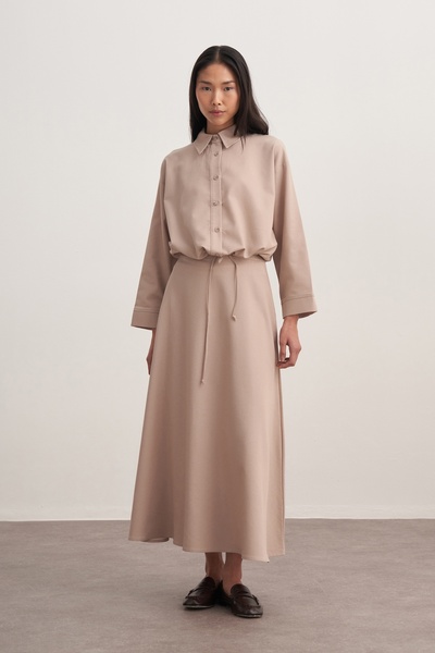 EBU Prive Women's Gabardine Shirt and Flared Skirt Set Beige