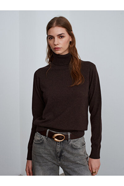 Dilvin 10848 100% Cashmere Turtleneck Sweater-Brown M.