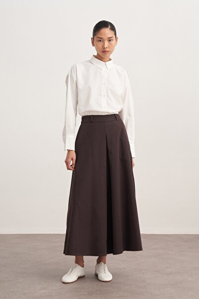 EBU Prive Women's Gabardine Pilikaşe Skirt Brown