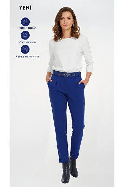 FARREN Women's Blue High Waist Pants – Refine Fit |   Flexible Weaving |   City Elegance |   Four Seasons