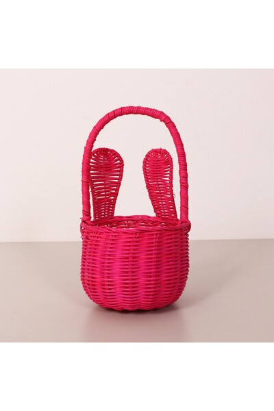Mylamp سلة ديكور من الخيزران على شكل أرنب باللون الوردي مقاس 14x13x29 سم