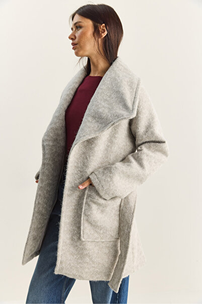 Bianco Lucci Women's Double-Breasted Collar Lined Belted Wrinkled Cashmere Coat 99002 60283566