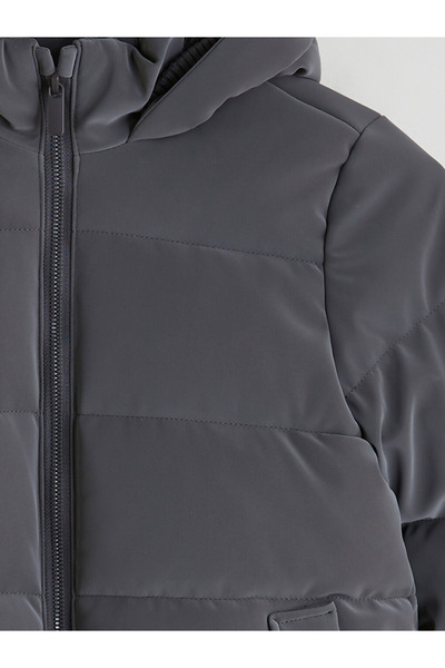 LC Waikiki Kids Anthracite Hooded Girl's Coat