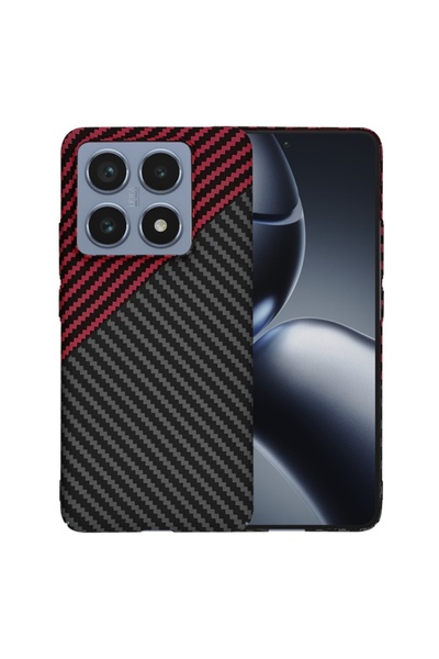 SKYDDAR INNOVATION Case for Xiaomi 14T Pro, carbon texture, Carbonite FiberShell, sticker set, Dark Red