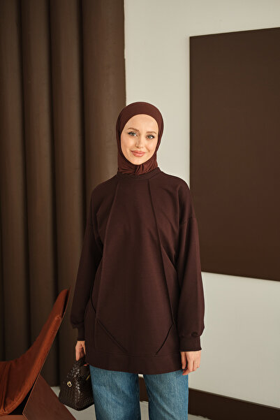 LOCCO Women's Front Stitch Detail Tunic Brown