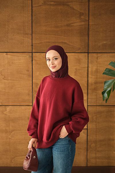 LOCCO Γυναικείο πουλόβερ με λαιμόκοψη μπορντό