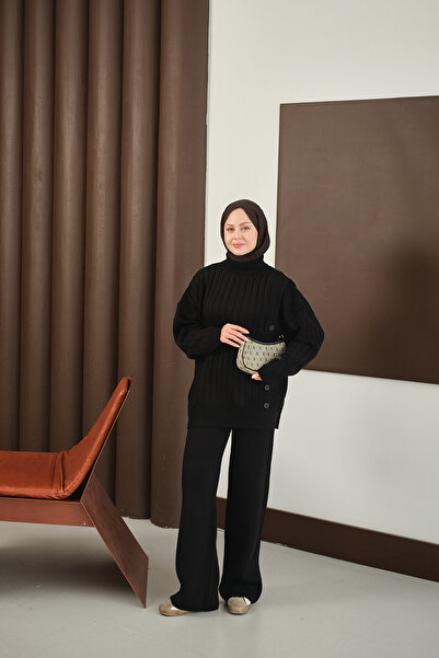 LOCCO Γυναικείο Σετ Πλεκτό με Κουμπιά Μαύρο