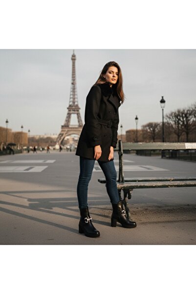 OEM Women's fur boots, with thick heel, eco-leather, zipper closure system, A10378