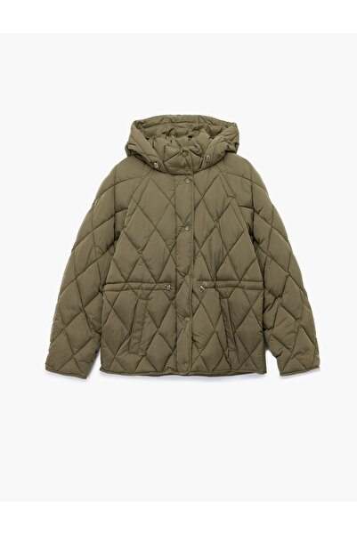 Koton Αδιάβροχο παλτό με κορδόνια στη μέση, μακρυμάνικο με τσέπες, καπιτονέ φουσκωτό παλτό K με κουκούλα