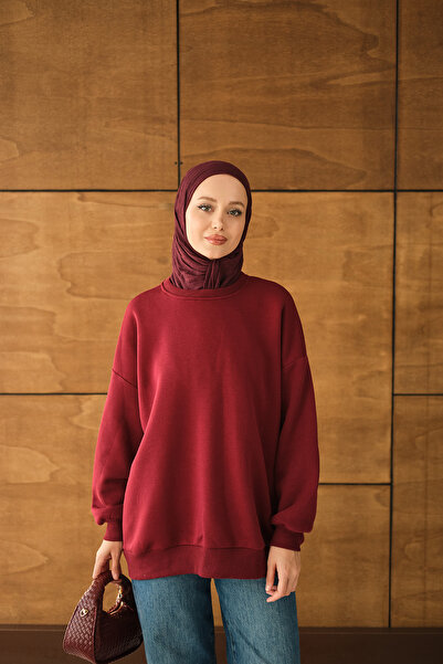 LOCCO Γυναικείο πουλόβερ με λαιμόκοψη μπορντό