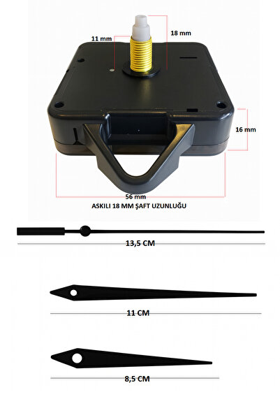 EXİZ TİCARET Akar Sessiz Duvar Saati Mekanizması 18 mm Askılı -akrep-yelkovan...