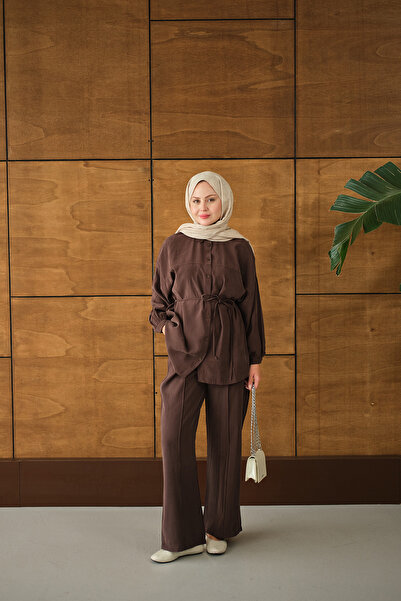 LOCCO Set dublu cu cravată în talie pentru femei, maro