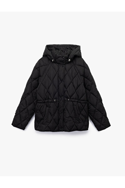 Koton Buttoned Long Sleeve Water Repellent K Hooded Quilted Puffer Jacket with Pockets